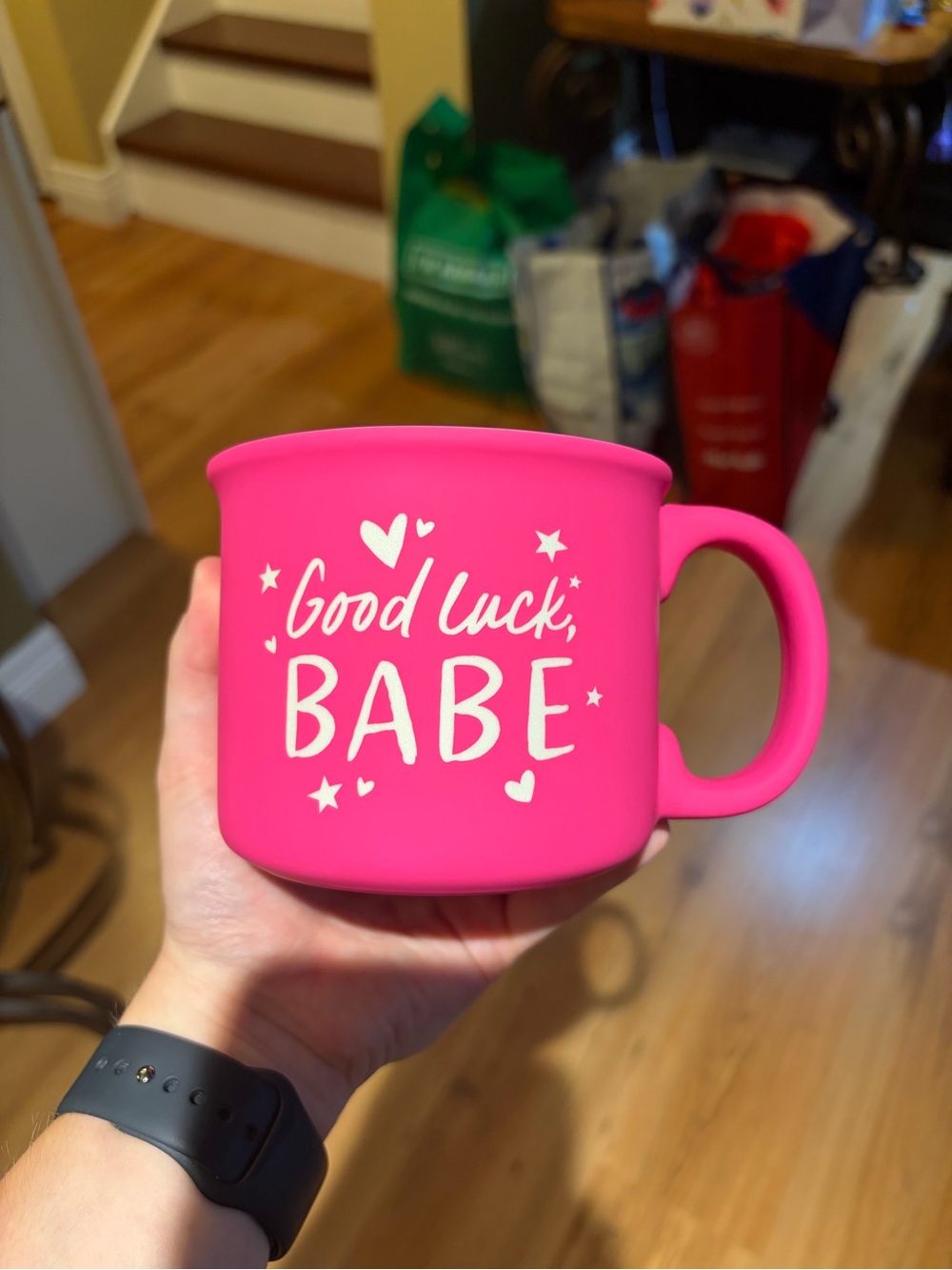 Hot Pink 'Good Luck, Babe' Ceramic Coffee Mug (Matte Finish/Laser Cut)